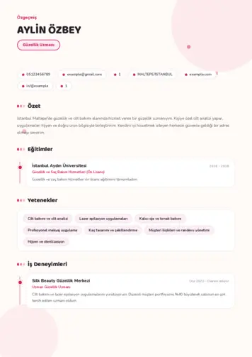 Güzellik Uzmanı Cv Örnekleri  cv indir